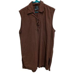 Fiona's Fineries Womens Lagenlook Tunic Top Size Medium Brown Sleeveless Resort